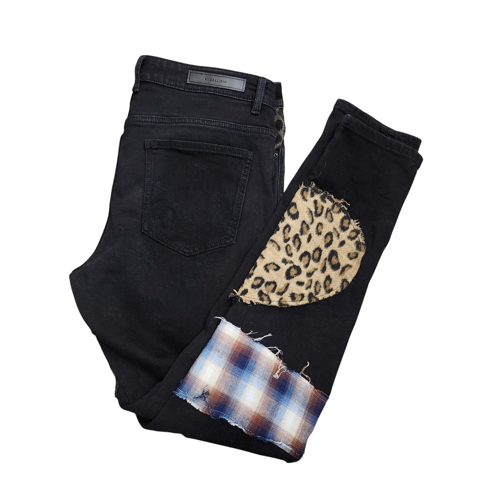 Embellish‎ Trey Black Cargo Patchwork Jeans Leopard Plaid Size 36 Streetwear - Picture 9 of 14